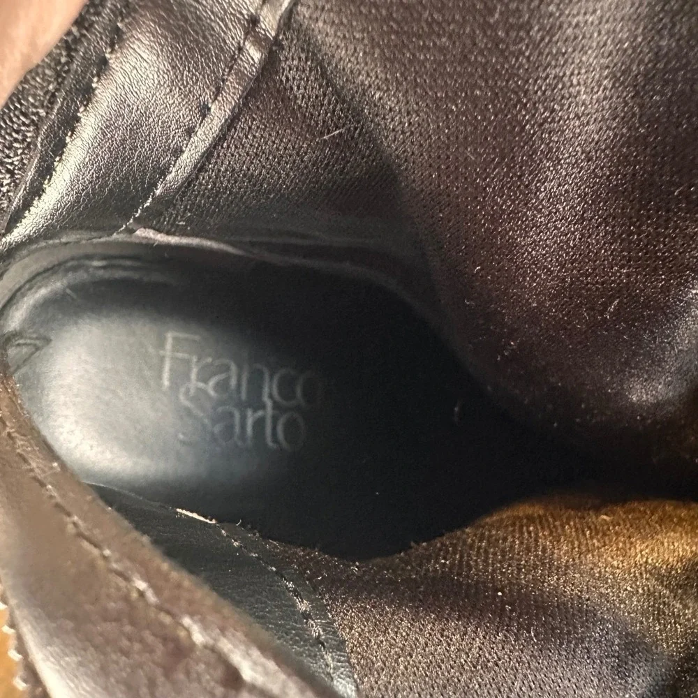 Franco‎ Sarto Black Leather Riding Tall Boots Zip Buckle Block Heel Womens 5.5